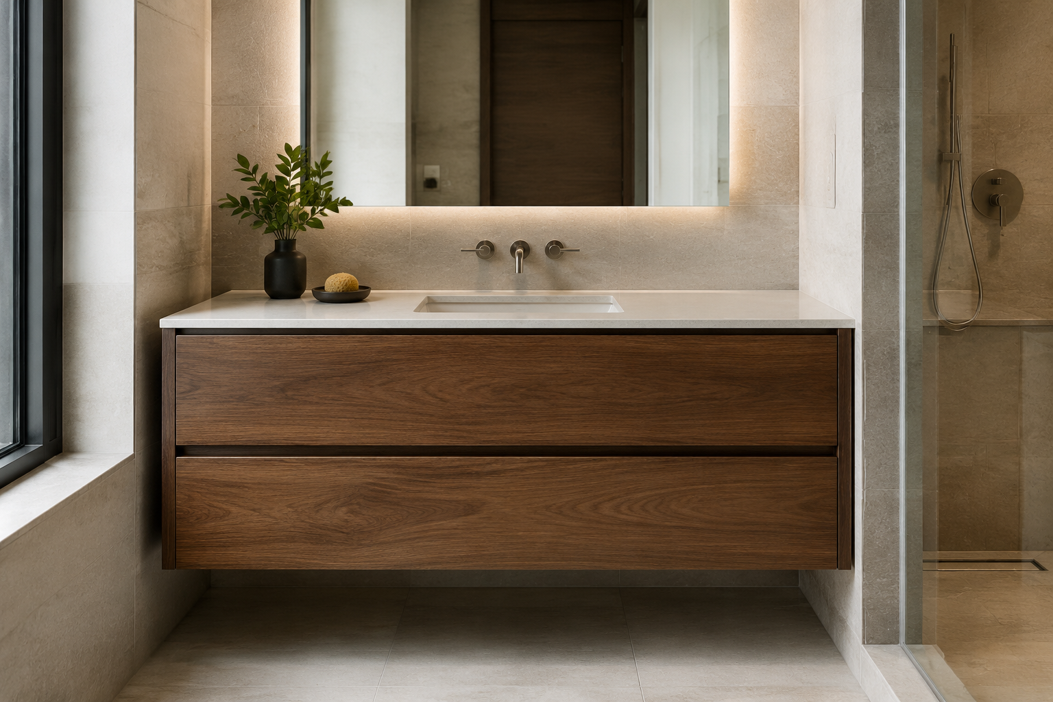 Custom commercial walnut vanity and casework